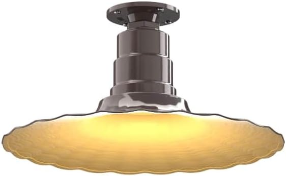 Steel Lighting Co. Eagle Rock Pendant | Ceiling Mounted Light | 16 inch Radial Wave | Flush Mount | Heavy Duty Steel Retro Farmhouse Style Made in America | Dark Bronze Exterior/Brass Interior