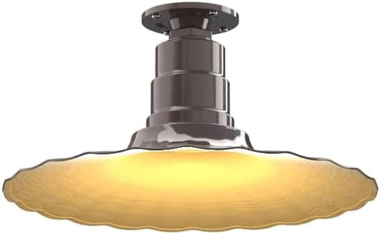 Steel Lighting Co. Eagle Rock Pendant | Ceiling Mounted Light | 16 inch Radial Wave | Flush Mount | Heavy Duty Steel Retro Farmhouse Style Made in America | Dark Bronze Exterior/Brass Interior