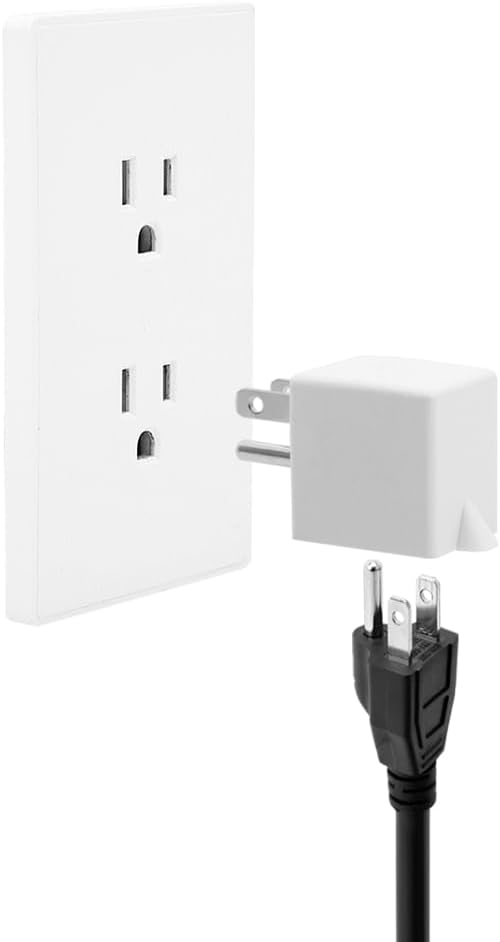 USA 3-Prong Male-Female Adapter,90 Degree Angled USA Male Female Power Adapter, 5-15P to 5-15R Direction Changer Space Save Adapter White