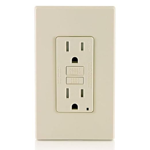 Leviton GFCI Outlet, 15 Amp, Self Test, Tamper-Resistant with LED Indicator Light, Protection from Electric Shock and Electrocution, GFTR1-T, Light Almond