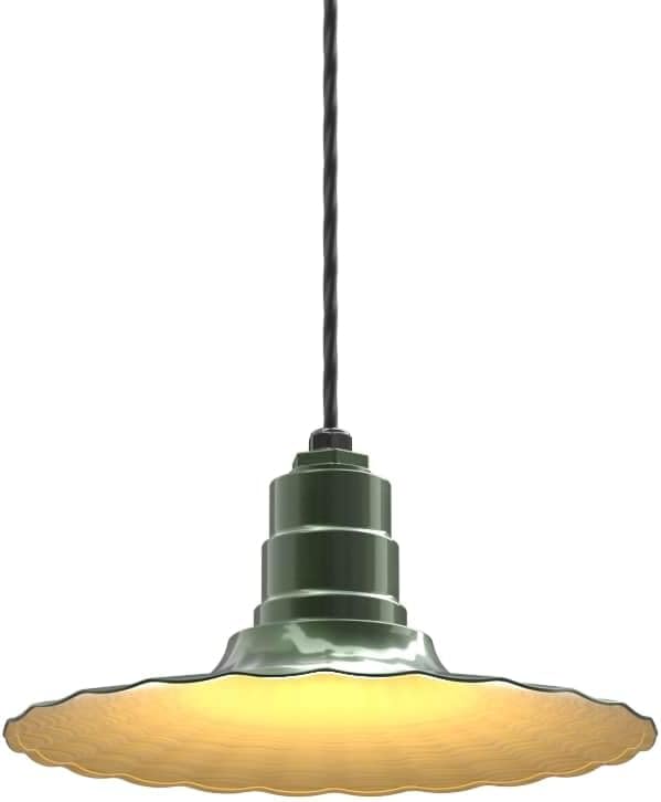 Steel Lighting Co. Eagle Rock Pendant | Ceiling Mounted Light | 16 inch Radial Wave | 4' Black Cord | Heavy Duty Steel Retro Farmhouse Style Made in America | Hunter Green Exterior/Brass Interior