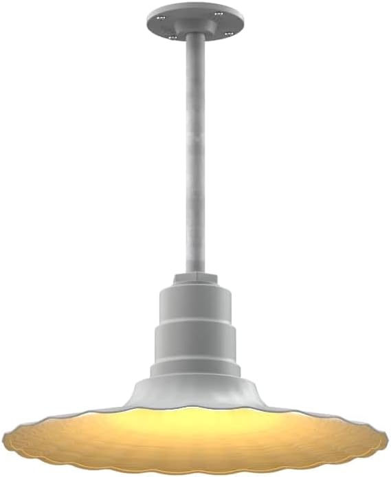 Steel Lighting Co. Eagle Rock Pendant | Ceiling Mounted Light | 16" Radial Wave | 12" Galvanized Stem | Heavy Duty Steel Retro Farmhouse Style Made in America | Modern Gray Exterior/Brass Interior