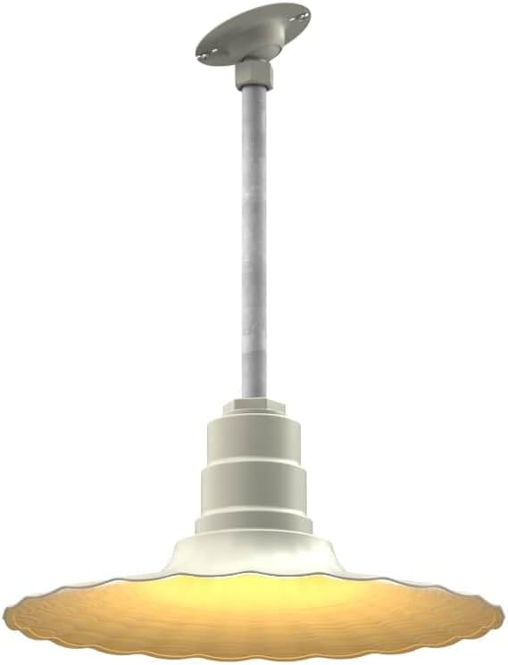 Steel Lighting Co. Eagle Rock Pendant | Ceiling Mounted Light | 16 inch Radial Wave | 12" Sloped Stem | Heavy Duty Steel Retro Farmhouse Style Made in America | Cream Exterior/Brass Interior