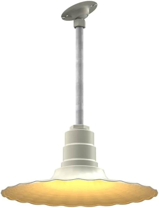 Steel Lighting Co. Eagle Rock Pendant | Ceiling Mounted Light | 16 inch Radial Wave | 12" Sloped Stem | Heavy Duty Steel Retro Farmhouse Style Made in America | Cream Exterior/Brass Interior
