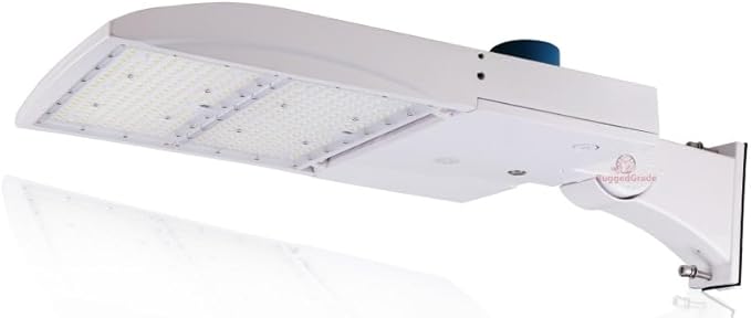 42,000 Lumen - 300 watt NextGen III LED Shoebox Lights - Dimmable - with Photocell - Arm Mount - 10KV Surge - White Housing