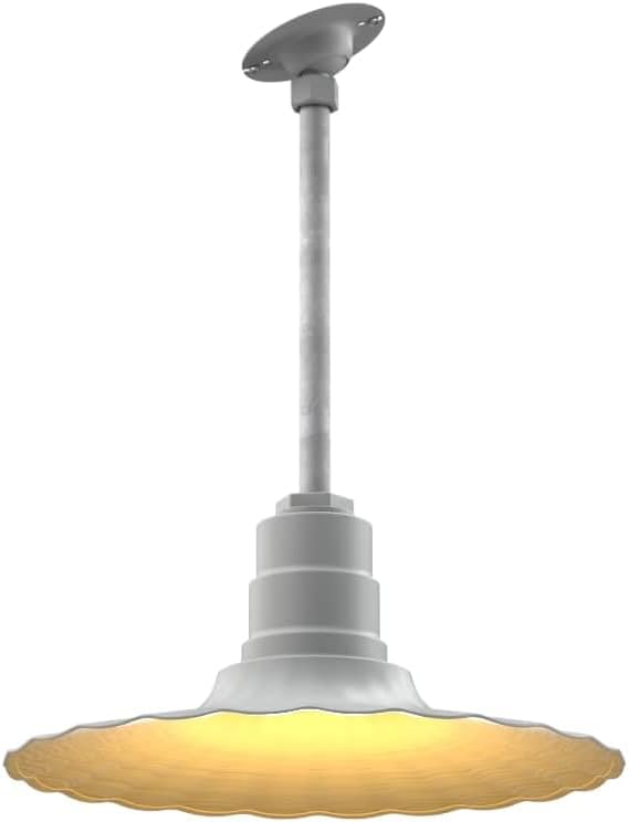 Steel Lighting Co. Eagle Rock Pendant | Ceiling Mounted Light | 16 inch Radial Wave | 12" Sloped Stem | Heavy Duty Steel Retro Farmhouse Style Made in America | Modern Gray Exterior/Brass Interior