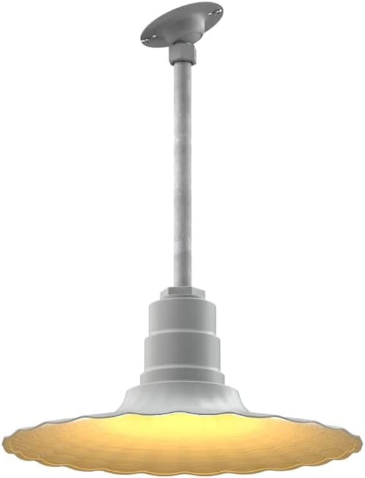 Steel Lighting Co. Eagle Rock Pendant | Ceiling Mounted Light | 16 inch Radial Wave | 12" Sloped Stem | Heavy Duty Steel Retro Farmhouse Style Made in America | Modern Gray Exterior/Brass Interior