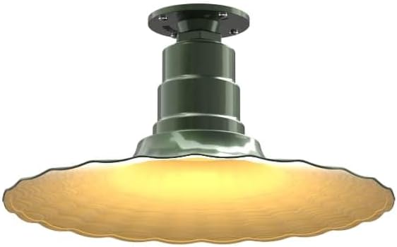 Steel Lighting Co. Eagle Rock Pendant | Ceiling Mounted Light | 16 inch Radial Wave | Flush Mount | Heavy Duty Steel Retro Farmhouse Style Made in America | Hunter Green Exterior/Brass Interior