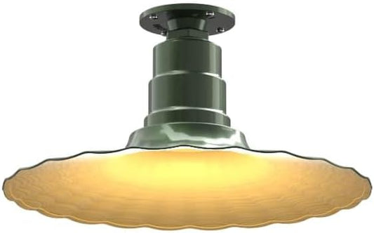 Steel Lighting Co. Eagle Rock Pendant | Ceiling Mounted Light | 16 inch Radial Wave | Flush Mount | Heavy Duty Steel Retro Farmhouse Style Made in America | Hunter Green Exterior/Brass Interior