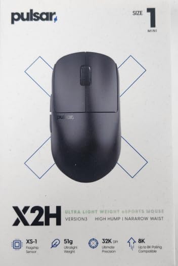 Pulsar Gaming Gears X2H v3 Wireless Gaming Mouse, Ultra Lightweight 1.87 oz (53g), Symmetrical, Optical Switch, 32000 DPI, 750 IPS, XS-1 Sensor, 8k Compatible (Mini, Black)
