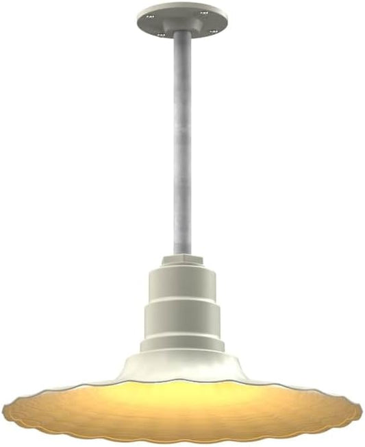 Steel Lighting Co. Eagle Rock Pendant | Ceiling Mounted Light | 16 inch Radial Wave | 12" Galvanized Stem | Heavy Duty Steel Retro Farmhouse Style Made in America | Cream Exterior/Brass Interior