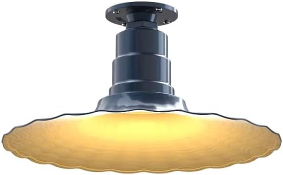 Steel Lighting Co. Eagle Rock Pendant | Ceiling Mounted Light | 16 inch Radial Wave | Flush Mount | Heavy Duty Steel Retro Farmhouse Style Made in America | Gray Blue Exterior/Brass Interior