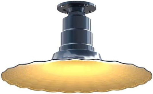 Steel Lighting Co. Eagle Rock Pendant | Ceiling Mounted Light | 16 inch Radial Wave | Flush Mount | Heavy Duty Steel Retro Farmhouse Style Made in America | Gray Blue Exterior/Brass Interior