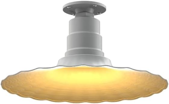 Steel Lighting Co. Eagle Rock Pendant | Ceiling Mounted Light | 16 inch Radial Wave | Flush Mount | Heavy Duty Steel Retro Farmhouse Style Made in America | Modern Gray Exterior/Brass Interior