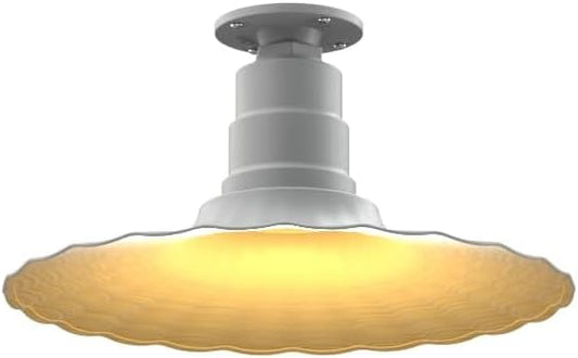 Steel Lighting Co. Eagle Rock Pendant | Ceiling Mounted Light | 16 inch Radial Wave | Flush Mount | Heavy Duty Steel Retro Farmhouse Style Made in America | Modern Gray Exterior/Brass Interior