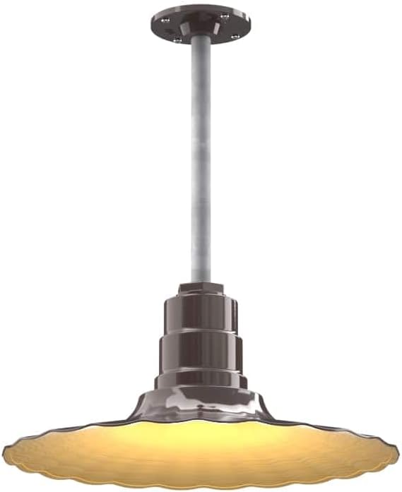 Steel Lighting Co. Eagle Rock Pendant | Ceiling Mounted Light | 16" Radial Wave | 12" Galvanized Stem | Heavy Duty Steel Retro Farmhouse Style Made in America | Dark Bronze Exterior/Brass Interior