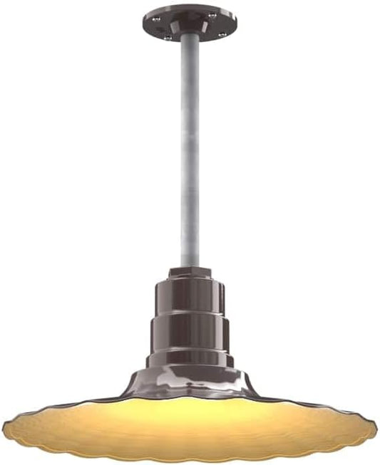 Steel Lighting Co. Eagle Rock Pendant | Ceiling Mounted Light | 16" Radial Wave | 12" Galvanized Stem | Heavy Duty Steel Retro Farmhouse Style Made in America | Dark Bronze Exterior/Brass Interior