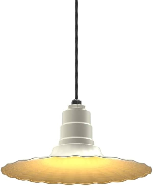 Steel Lighting Co. Eagle Rock Pendant | Ceiling Mounted Light | 16 inch Radial Wave | 4' Black Cord | Heavy Duty Steel Retro Farmhouse Style Made in America | Cream Exterior/Brass Interior