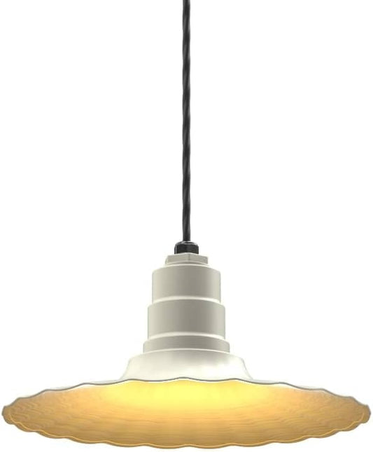 Steel Lighting Co. Eagle Rock Pendant | Ceiling Mounted Light | 16 inch Radial Wave | 4' Black Cord | Heavy Duty Steel Retro Farmhouse Style Made in America | Cream Exterior/Brass Interior