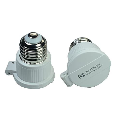 E26/E27 Waterproof Light Bulb to Socket Adapter, 3 Prong Light Socket to Plug Adapter, Flip Top Polarized Light Bulb Outlet Socket Adapter, Plug-in Light Socket Converter, 2 Pack White