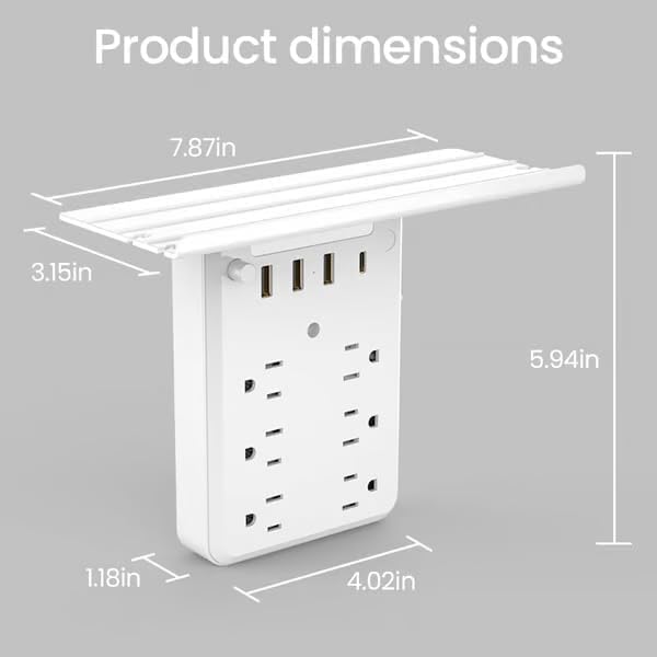 Multi-Plug Outlet with Night Light,6 Outlet Extender with 3 USB Ports,USB Wall Charger for Home, Office, Travel (with Tray)