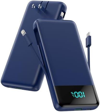 Portable Charger Power Bank with Built in Cables and Wall Plug,13800mAh Portable Battery Pack Fast Charging Compact LED Display Phone Charger Compatible with iPhone 16/15,Galaxy S23,Tablets etc