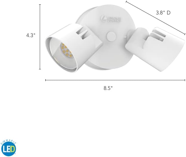 Lithonia Lighting HomeGuard 2-Light LED Outdoor Flood Lights, Wall or Ceiling Mount Outdoor Lights, 4000K Cool White, Round Heads, White (HGX LED 2RH 40K 120 WH M2)