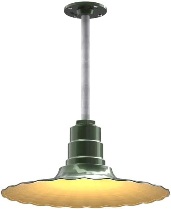 Steel Lighting Co. Eagle Rock Pendant | Ceiling Mounted Light | 16" Radial Wave | 12" Galvanized Stem | Heavy Duty Steel Retro Farmhouse Style Made in America | Hunter Green Exterior/Brass Interior