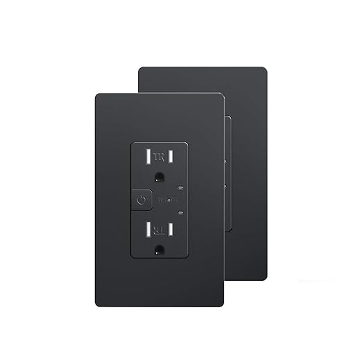 Smart in-Wall Outlet with 2 Individually Controlled Outlets, Tamper Resistant, 2.4 GHz Wi-Fi, Compatible with Alexa Only, Black, 2Pack…