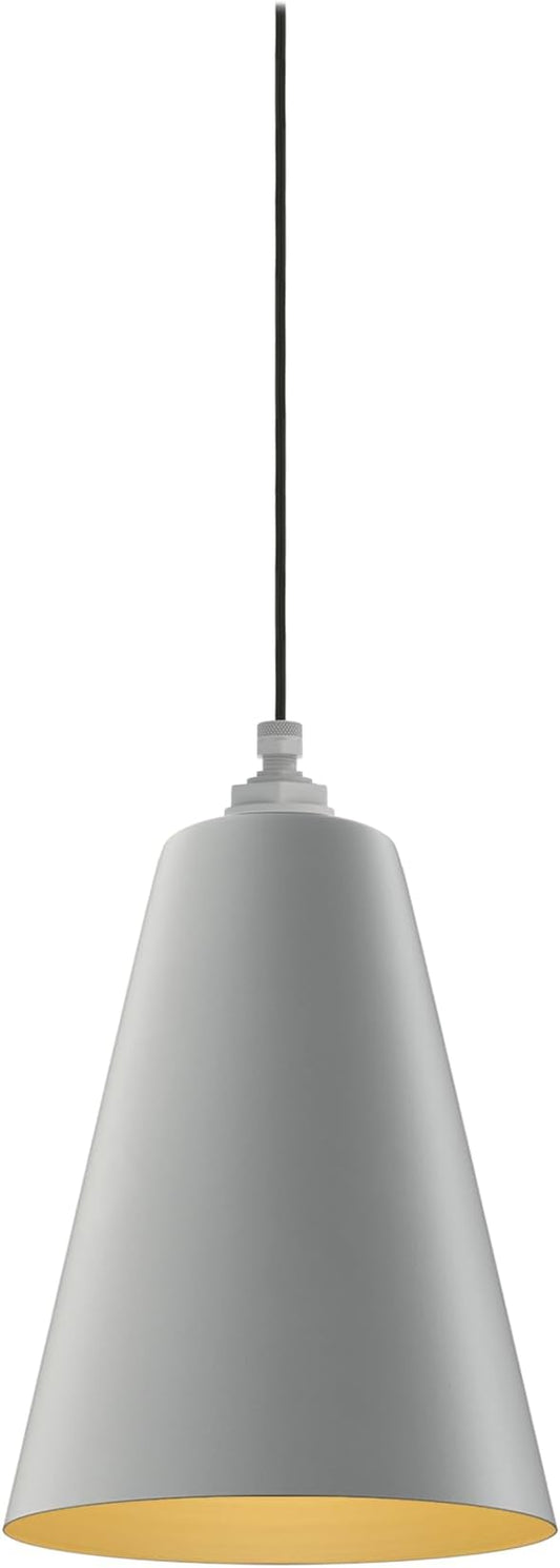 Steel Lighting Co. Laurel Pendant Light | Ceiling Mounted | 8.5 inch Cone Shade | Modern Contemporary Farmhouse Style Made in America | Black Cloth Cord | Modern Gray Exterior/Brass Interior