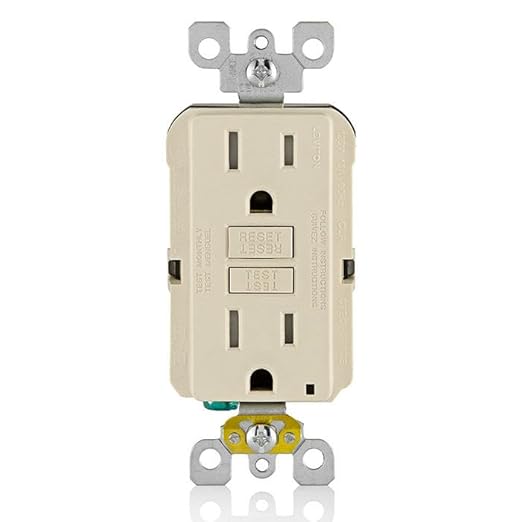 Leviton GFCI Outlet, 15 Amp, Self Test, Tamper-Resistant with LED Indicator Light, Protection from Electric Shock and Electrocution, GFTR1-T, Light Almond