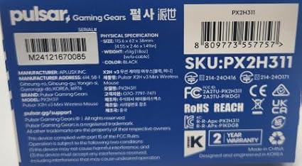 Pulsar Gaming Gears X2H v3 Wireless Gaming Mouse, Ultra Lightweight 1.87 oz (53g), Symmetrical, Optical Switch, 32000 DPI, 750 IPS, XS-1 Sensor, 8k Compatible (Mini, Black)