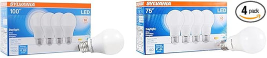 Sylvania LED Light Bulbs, 100W & 75W Equivalent, Efficient 14W & 12W, 1500 & 1100 Lumens, 4 Packs (78103 & 78100)