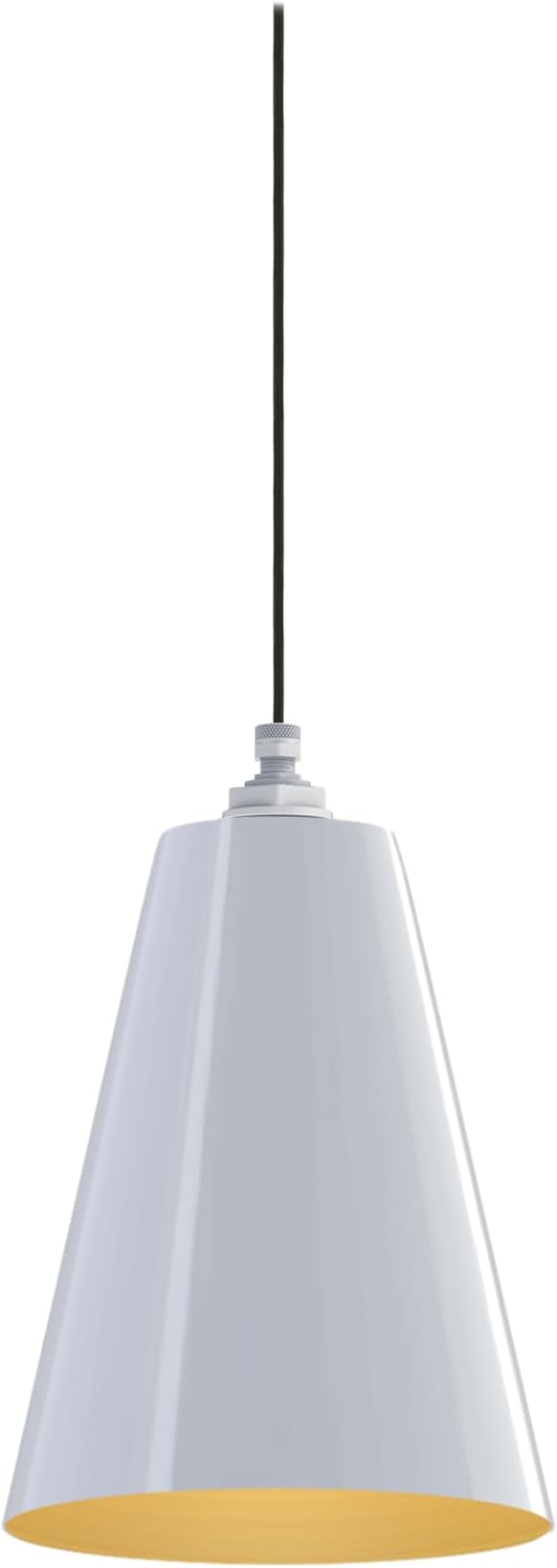 Steel Lighting Co. Laurel Pendant Light | Ceiling Mounted | 8.5 inch Cone Shade | Modern Contemporary Farmhouse Style Made in America | Black Cloth Cord | White Exterior/Brass Interior