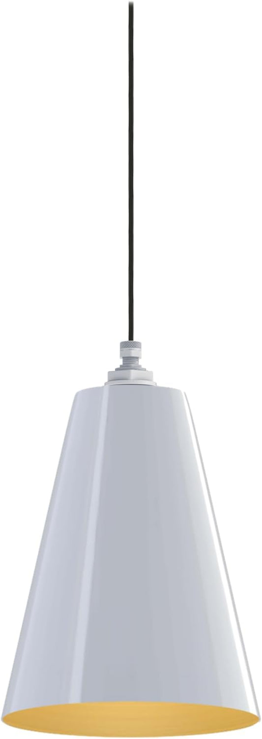 Steel Lighting Co. Laurel Pendant Light | Ceiling Mounted | 8.5 inch Cone Shade | Modern Contemporary Farmhouse Style Made in America | Black Cloth Cord | White Exterior/Brass Interior