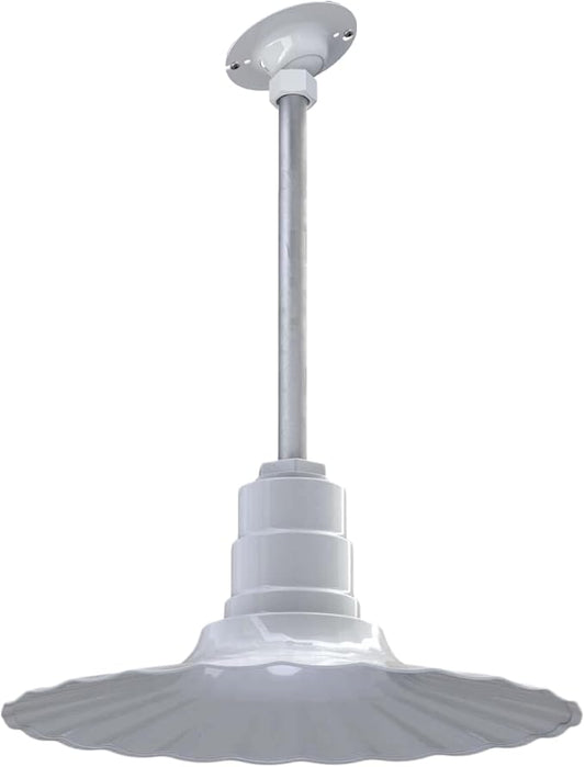 Steel Lighting Co. Eagle Rock Pendant | Ceiling Mounted Light | 16 inch Radial Wave | 12 inch Sloped Stem | Heavy Duty Steel Retro Farmhouse Style Made in America | White Exterior/White Interior