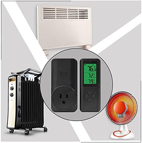 DIGITEN Wireless Thermostat Plug-in Temperature Controller Outlet Remote Control Built in Temp Sensor Thermometer Heating Cooling Mode for Fan Heater Greenhouse Home Brew Reptile, Black