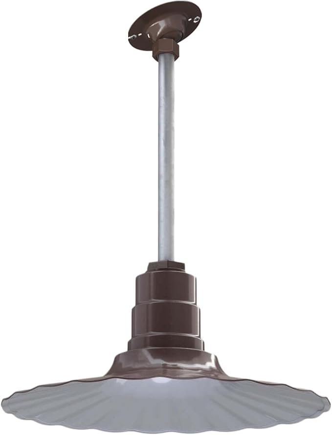 Steel Lighting Co. Eagle Rock Pendant | Ceiling Mounted Light | 16 inch Radial Wave | 12 inch Sloped Stem | Heavy Duty Steel Retro Farmhouse Style Made in America | Dark Bronze Exterior/White Interior