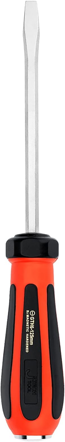 Jetech Striking Cap Go-Through Slotted Screwdriver, S2 Steel Flathead with Magnetic Tip, Ergonomic Soft Grip TPR Handle, 0.24 x 4.92 inches