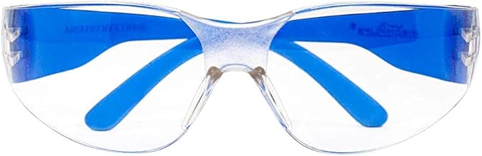 BISON LIFE Protective Safety Glasses - Clear Polycarbonate Impact and Ballistic Resistant Lens, BLUE Temple (Case of 12 Boxes, 144 PAIRS)