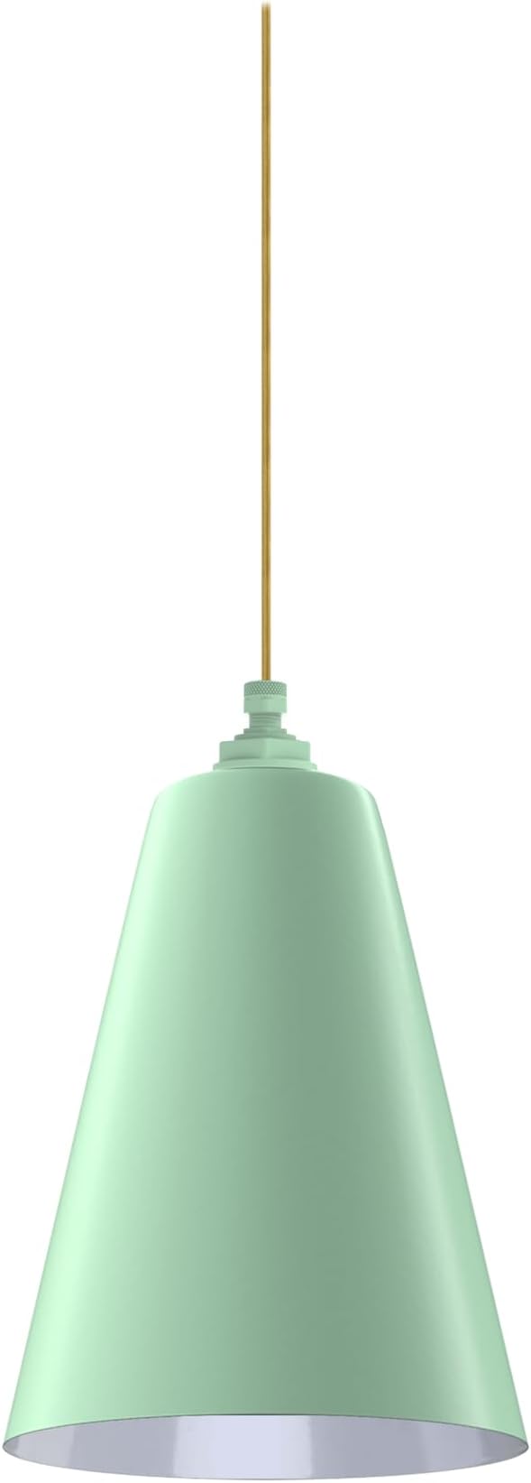 Steel Lighting Co. Laurel Pendant Light | Ceiling Mounted | 8.5 inch Cone Shade | Modern Contemporary Farmhouse Style Made in America | Gold Cloth Cord | Mint Green Exterior/White Interior