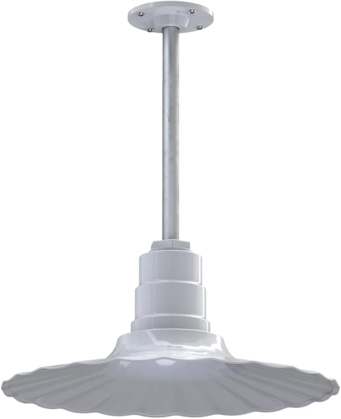 Steel Lighting Co. Eagle Rock Pendant | Ceiling Mounted Light | 16 inch Radial Wave | 12 inch Stem | Heavy Duty Steel Retro Farmhouse Style Made in America | White Exterior/White Interior