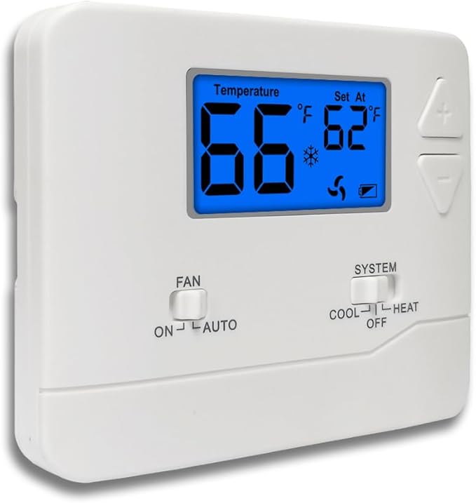 NonProgrammable Thermostat for Home, Digital Energy-Saving Thermostat,Single-Stage Systems, 1 Heat/1 Cool, Easy DIY Install, Blue Backlight
