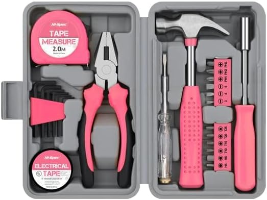 24Piece Tool Set General Household Hand Tool Kit with Plastic Toolbox Storage Case Pink for woman-Include all essentials,college,apartment,room…
