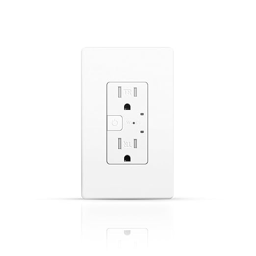 Smart Wall Outlet with 2 Individually Controlled Ports, 15Amp TR Receptacle Control Appliances from Anywhere, 2.4 GHz WiFi Outlet Work with Alexa & Google Home, White, ETL & FCC Approval