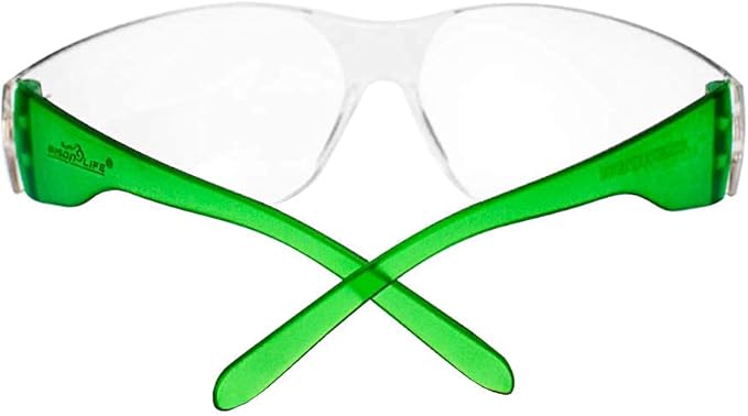 BISON LIFE Protective Safety Glasses, Clear Polycarbonate Impact and Ballistic Resistant Lens - Green Temple (Case of 12 Boxes, 144 Pairs Total)