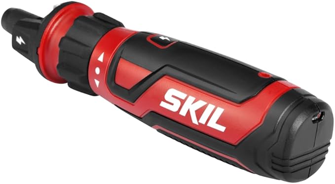 SKIL Rechargeable 4V Cordless Screwdriver with Circuit Sensor Technology, Includes 9pcs Bit, 1pc Bit Holder, USB Charging Cable - SD561201, Red