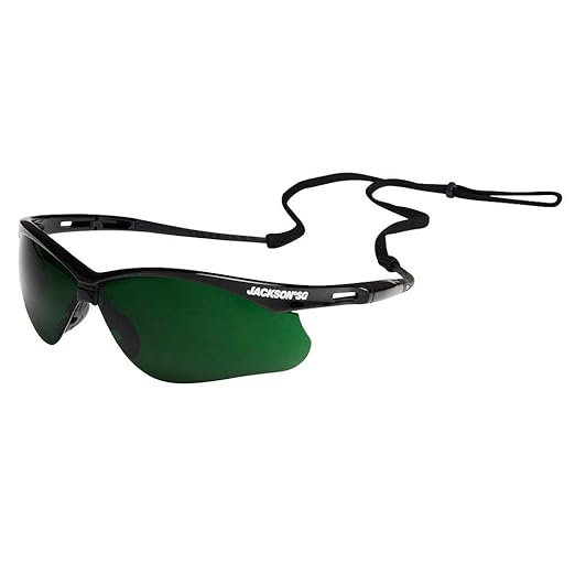 Jackson Safety 50010 Lightweight, Ultra-Strong, SG Safety Glasses, Soft Touch Temples, Flexible Nose Piece, Anti-Scratch Coating, Infrared and UV Protection, Shade 5 IR Lens, Black Frame (Pack of 12)