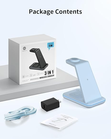 Charging Station for Apple Wireless Charger: 3 in 1 Phone Charger Stand for iPhone 16 15 14 13 12 11 SE X Pro Max Plus - Apple Watch Ultra 10 9 8 SE 7 6 5 4 3 - AirPods 2 3 4 Pro
