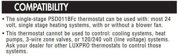 Lux Pro PSD010BF Digital Non-Programmable Thermostat for Home, Heat only with Fan